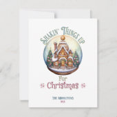 雪のグローブのギンガーブレッドハウスクリスマスホリデー カード (正面)