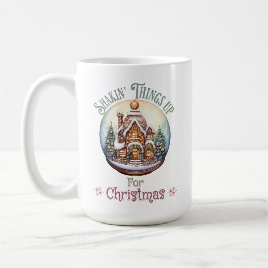 雪のグローブのギンガーブレッドハウスクリスマスホリデー コーヒーマグカップ (左)