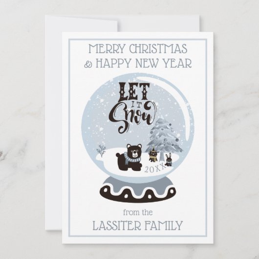 雪のグローブ森林動物クリスマスそれを雪のホー シーズンカード (正面)