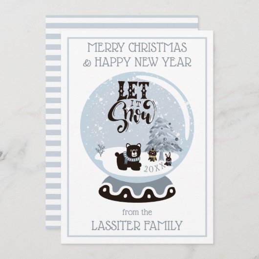 雪のグローブ森林動物クリスマスそれを雪のホー シーズンカード (正面/裏面)