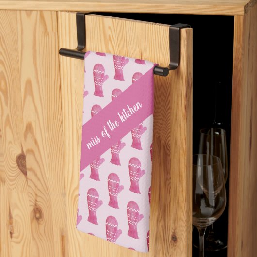 雪のグロー水色ピンクのパターン キッチンタオル (三つ折り)