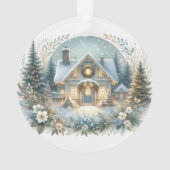 雪のコテージの光景 オーナメント (裏面)