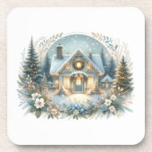 雪のコテージの光景 コースター (正面)