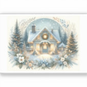 雪のコテージの光景 シール (正面)