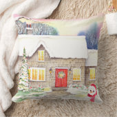 雪のコテージウォーター絵画カラー クッション (ブランケット)