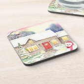 雪のコテージウォーター絵画カラー コースター (左側)