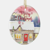 雪のコテージウォーター絵画カラー セラミックオーナメント (右)
