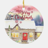 雪のコテージウォーター絵画カラー セラミックオーナメント (裏面)