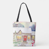 雪のコテージウォーター絵画カラー トートバッグ (裏面)