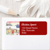 雪のコテージウォーター絵画カラー ラベル (インサイチュ)