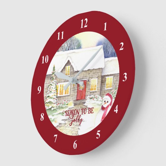 雪のコテージウォーター絵画カラー ラージ壁時計 (傾斜)