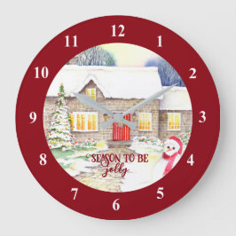 雪のコテージウォーター絵画カラー ラージ壁時計