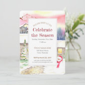 雪のコテージクリスマスニューイヤーパーティの招待状 招待状 (スタンド正面)