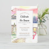 雪のコテージクリスマスニューイヤーパーティの招待状 招待状 (スタンド正面)