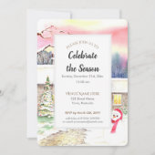 雪のコテージクリスマスニューイヤーパーティの招待状 招待状 (正面)