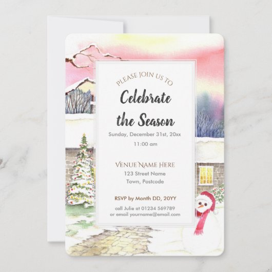 雪のコテージクリスマスニューイヤーパーティの招待状 招待状 (正面)