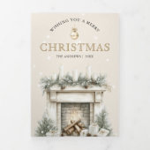 雪のコテージ冬の村4写真クリスマス 三つ折りクリスマスカード (カバー)