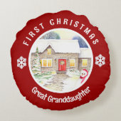 雪のコテージ初めてのクリスマスレッドサークル ラウンドクッション (裏面)