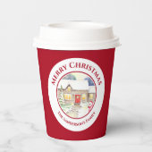 雪のコテージ雪だるま水の色ホワイトサークル 紙コップ (裏面)