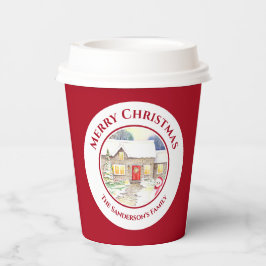 雪のコテージ雪だるま水の色ホワイトサークル 紙コップ