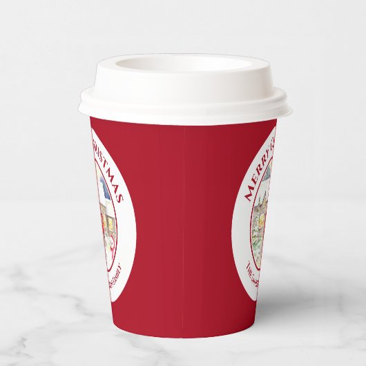 雪のコテージ雪だるま水の色ホワイトサークル 紙コップ (右)