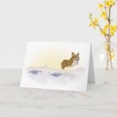 雪のコーギー カード (黄色い花)