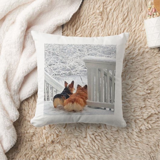 雪のコーギー クッション (ブランケット)