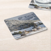 雪のコースターの小さい高山の村 スクエアペーパーコースター (アングル)