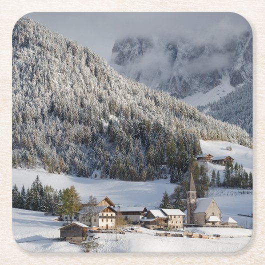 雪のコースターの小さい高山の村 スクエアペーパーコースター (正面)