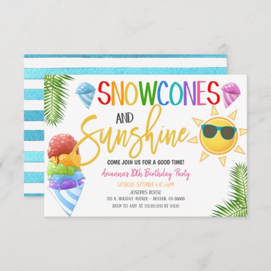 雪のコーンとサンシャイン パーティーの招待状 招待状 (正面/裏面)