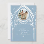 雪のゴシック冬の童話の青い上品な写真 シーズンカード (正面)