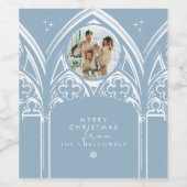 雪のゴシック冬の童話クリスマスフォトブルー ワインラベル (シングルラベル)