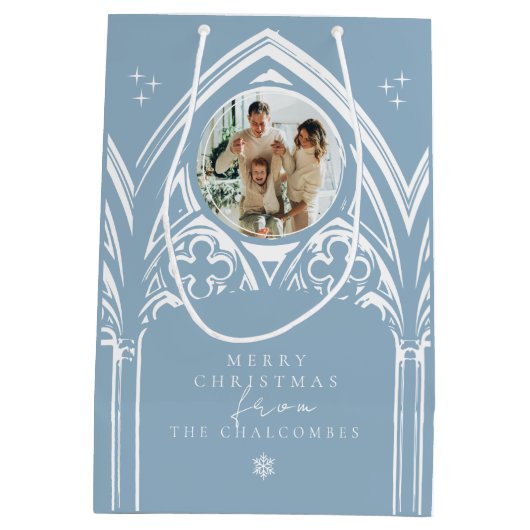 雪のゴシック冬の童話クリスマスフォト ミディアムペーパーバッグ (裏面)