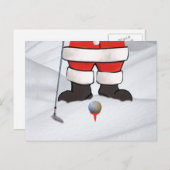 雪のゴルフを遊んでいるサンタクロース シーズンポストカード (正面/裏面)