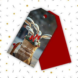 雪のゴルフ冬の季節の願い・赤 ギフトタグ