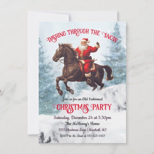 雪のサンタのクリスマスパーティーを駆け抜ける 招待状 (正面)