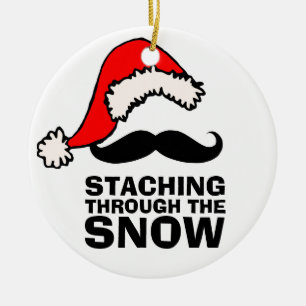 雪のサンタの髭のオーナメントを通したStaching セラミックオーナメント