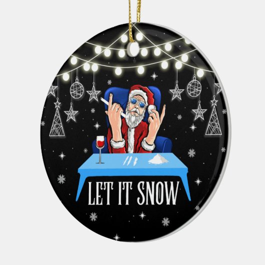 雪のサンタ大人のユーモアクリスマス おもしろい セラミックオーナメント (左)