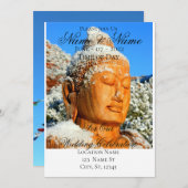 雪のサンダーコーブに木製のブッダ 招待状 (正面/裏面)