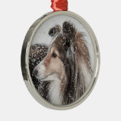 雪のシェットランド・シープドッグのクリスマスのオーナメント メタルオーナメント (右)