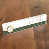 雪のシックな白い森の緑のモダン時計 デスクネームプレート (側面)