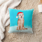 雪のシベリアのハスキー犬とクリスマスハット クッション (ブランケット)