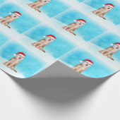 雪のシベリアのハスキー犬とクリスマスハット ラッピングペーパー (角)