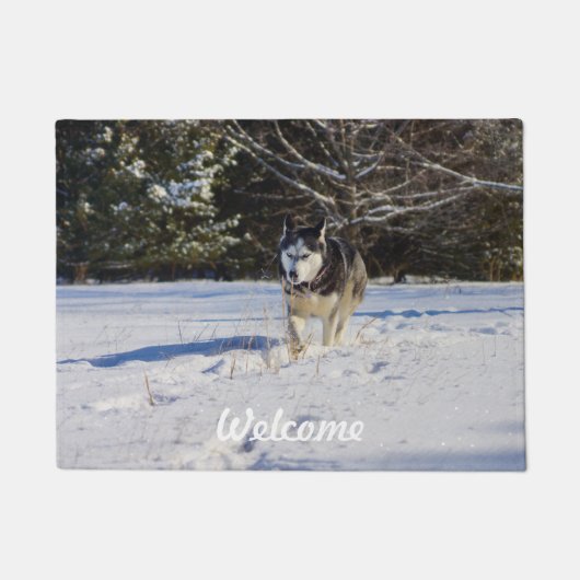 雪のシベリアンハスキー ドアマット (正面)