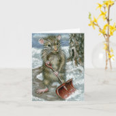 雪のシャベルのラットのメッセージカード カード (黄色い花)