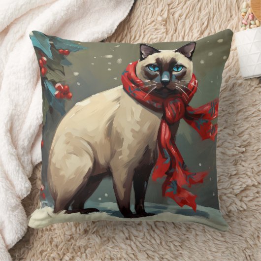 雪のシャム猫 クリスマス クッション (ブランケット)