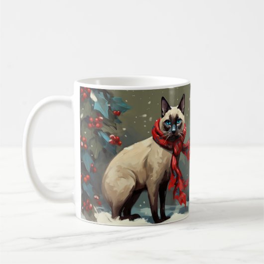 雪のシャム猫 クリスマス コーヒーマグカップ (左)
