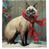 雪のシャム猫 クリスマス シャワーカーテン (正面)