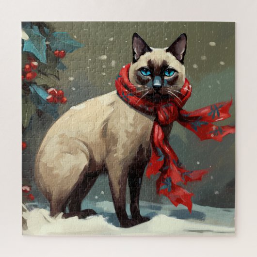 雪のシャム猫 クリスマス ジグソーパズル (縦)