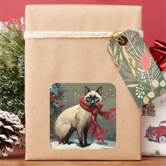 雪のシャム猫 クリスマス スクエアシール (クリスマス)